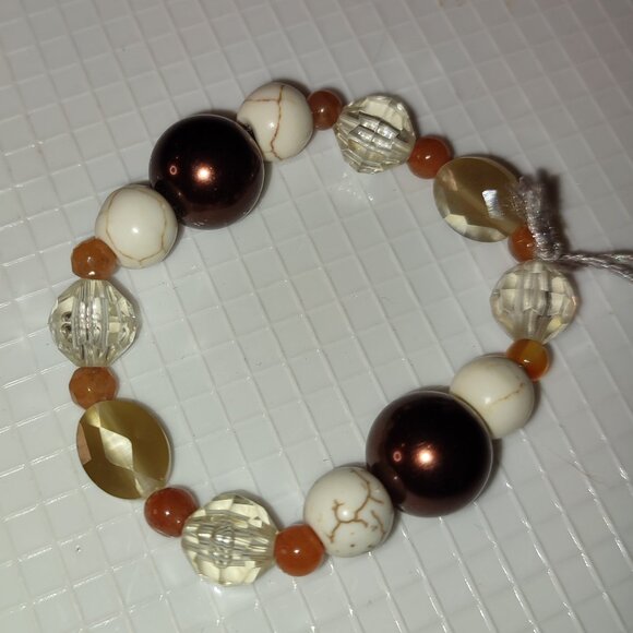 Beads and Stones Bracelet Small Hand Wrist Autumn Fall Handmade Hand Crafted - Picture 1 of 5